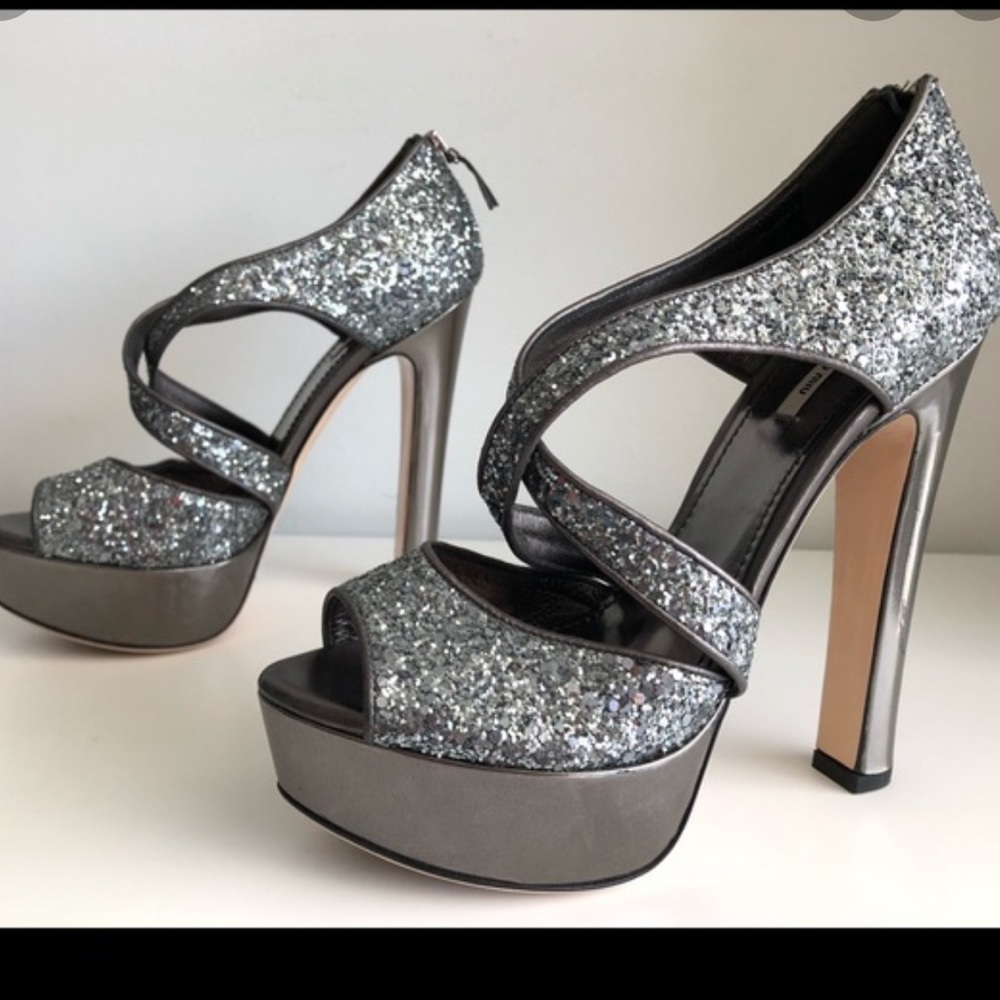 Miu Miu Silver Platform Shoes